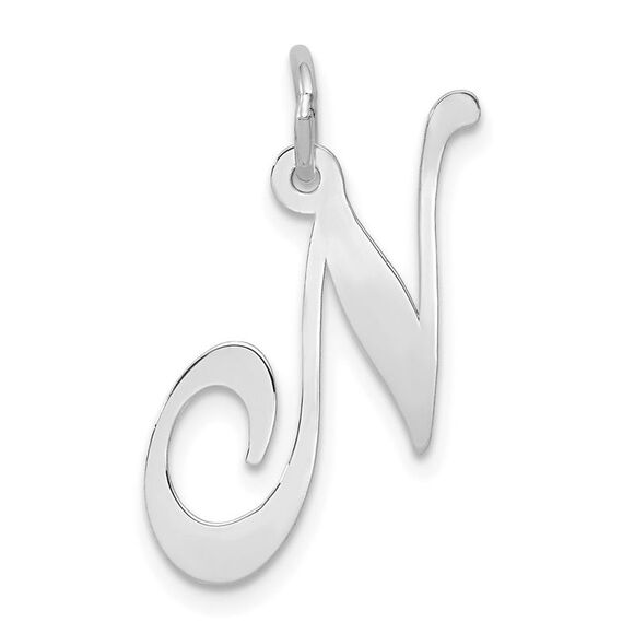 14k White Gold, Ella Collection, LG Fancy Script Initial N Pendant - Picture 1 of 5